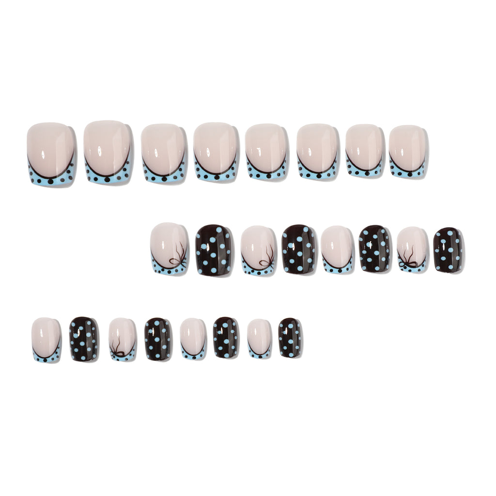 Square blue polka dot nails