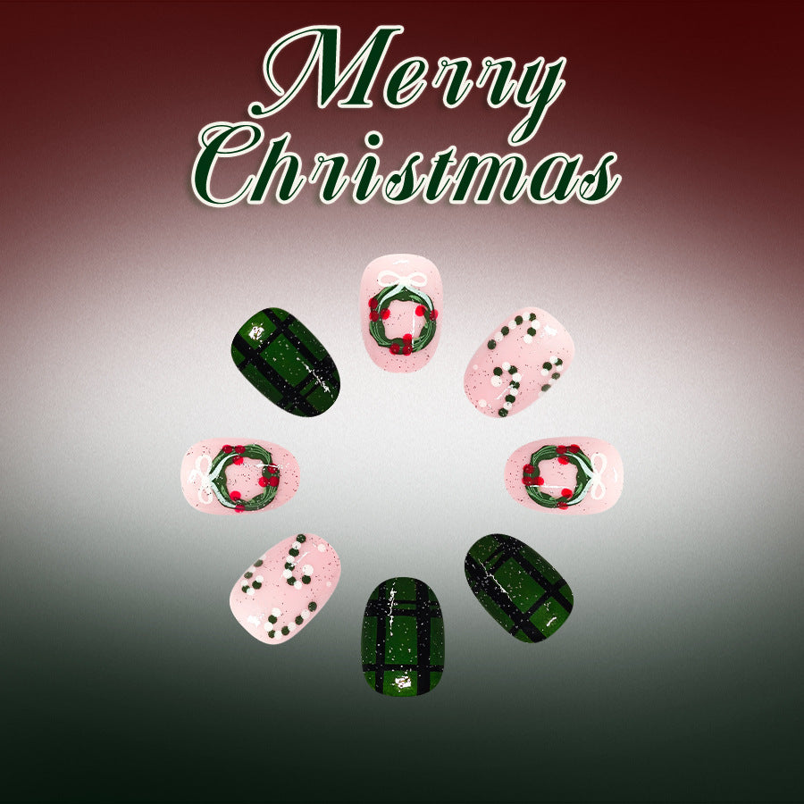Dark green checkered glitter nails
