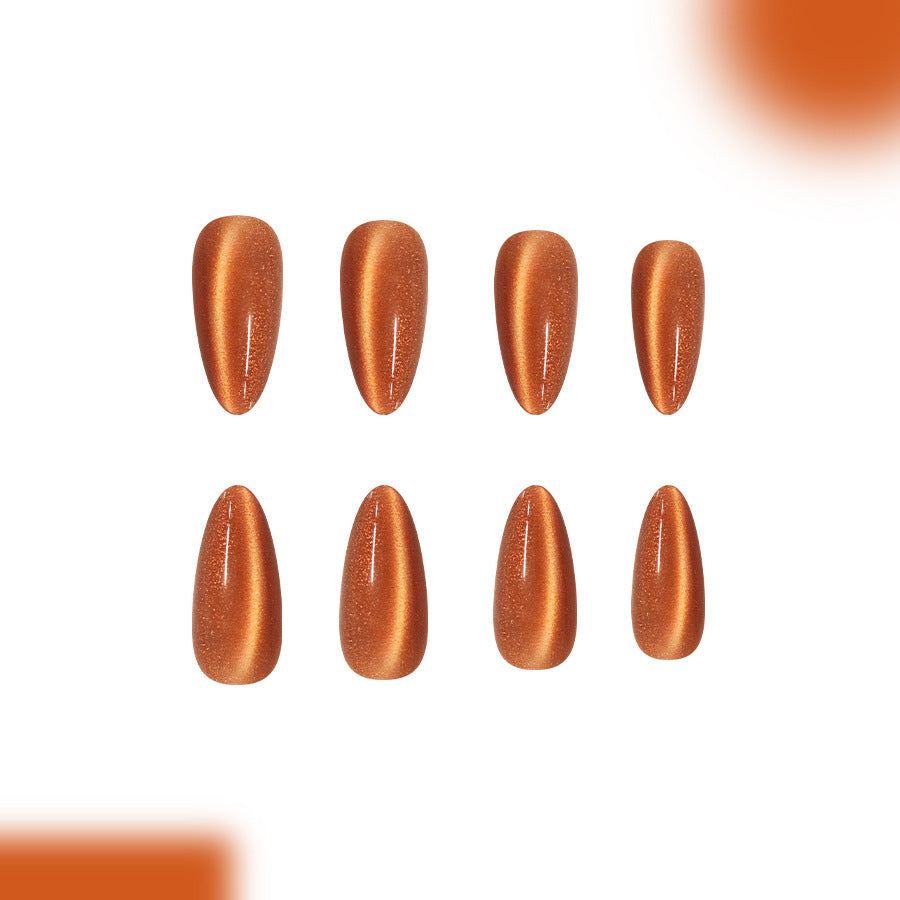Medium Glossy Brown Cat eye nails