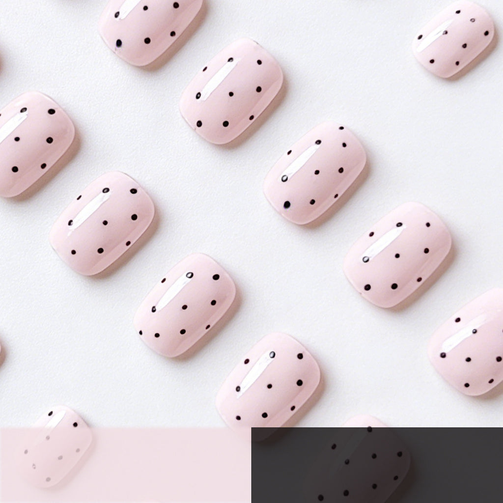 24pcs Pink Polka dot Short Squoval Nails
