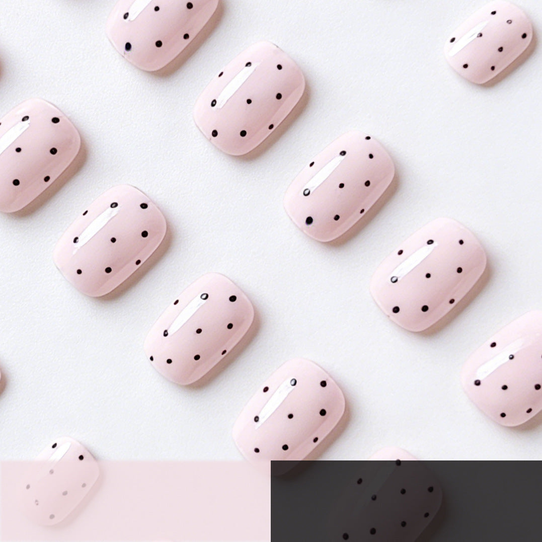 24pcs Pink Polka dot Short Squoval Nails