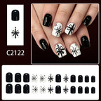 24pcs Short Square Black and white snowflake Christmas Nails
