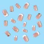 24pcs French-style Short Square nail tips with Gold-rimmed