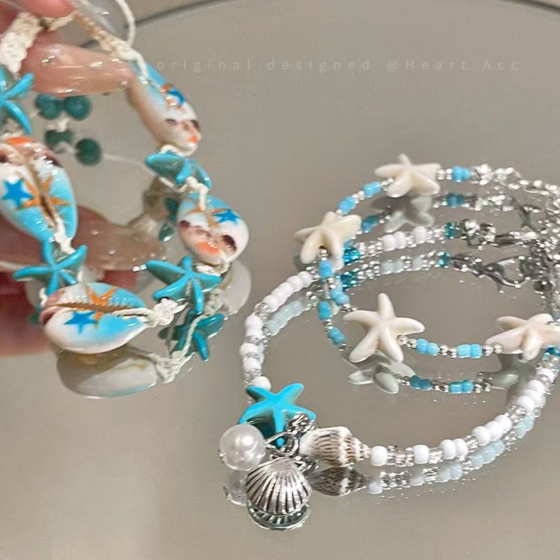 Beach vacation natural style starfish and shell bracelet