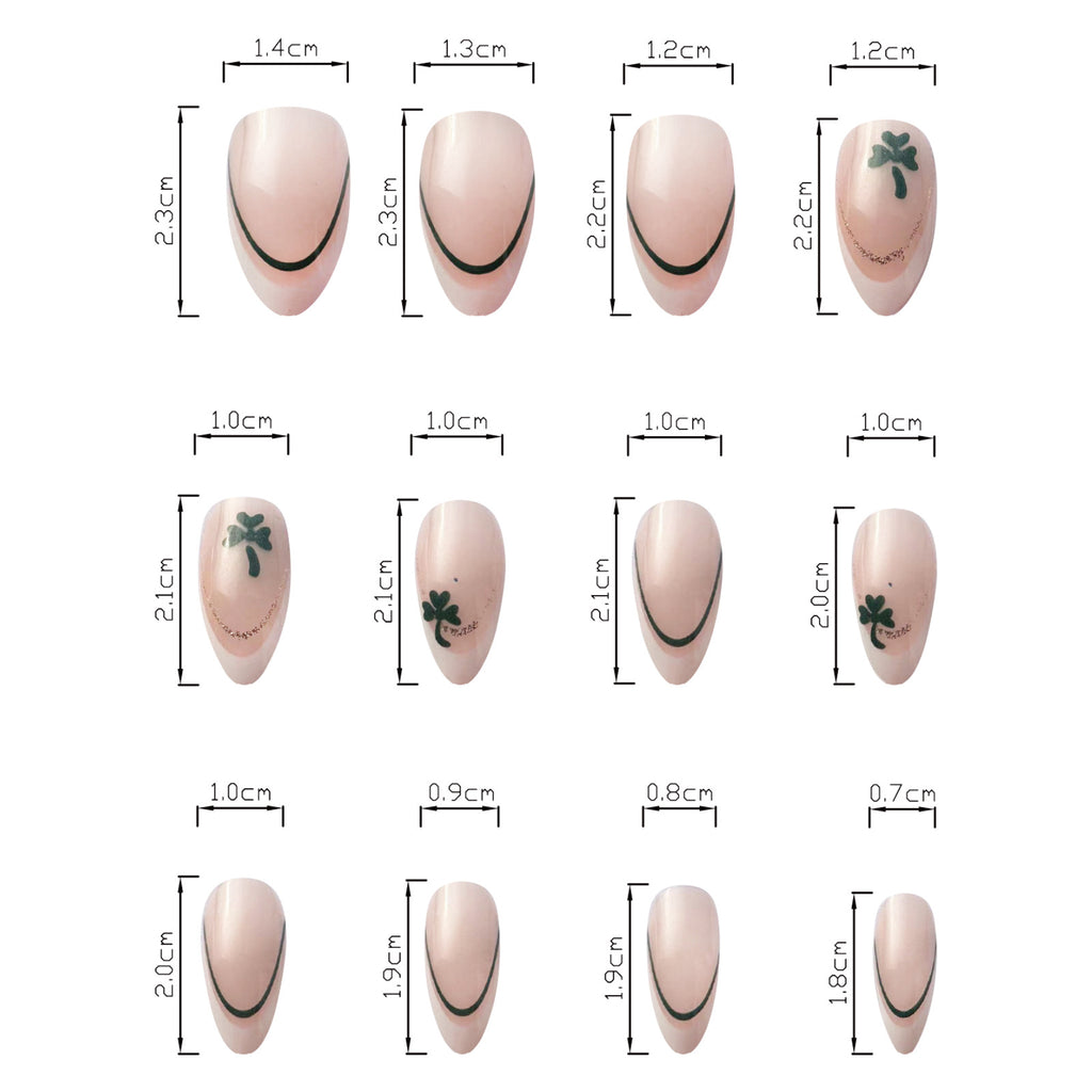 24pcs Short White Almond St. Patrick's Day clover Nails