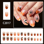 24pcs Short Oval Orange Ombre Glitter Pumpkin Halloween Nails