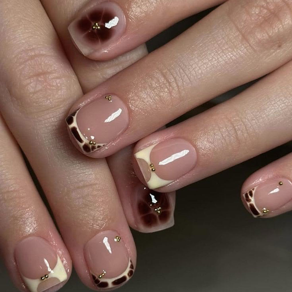 Short Square Oval French Leopard Nails