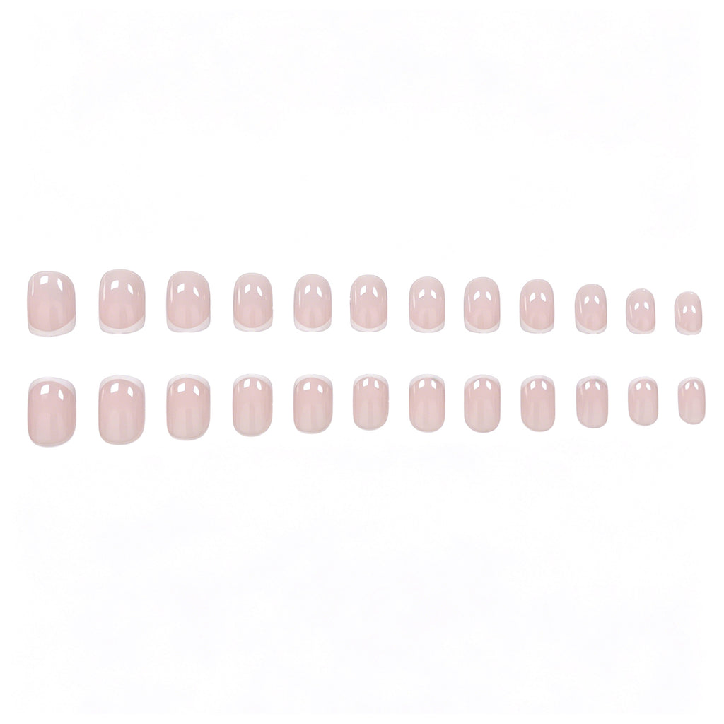 24pcs Short Square French manicure with Pink Nails