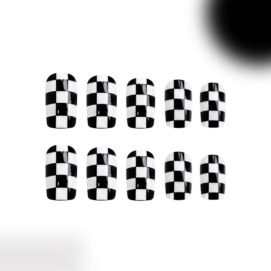 24pcs Short Square black-white striped Nails