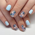 24pcs Short Glossy Square nails with light blue floral