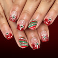 24pcs Short Red French plaid Christmas Nails