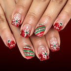 24pcs Short Red French plaid Christmas Nails