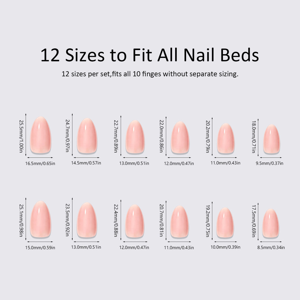 24pcs French Almond flower nails