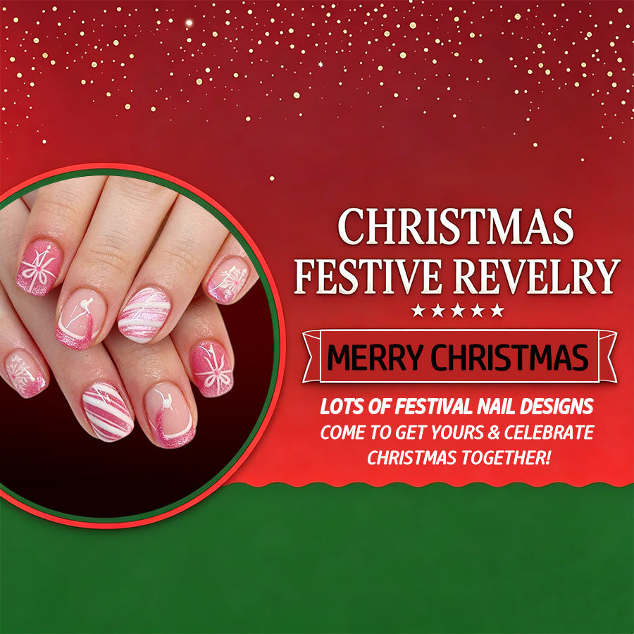 24pcs Short Square Powder Christmas Stripe Nails