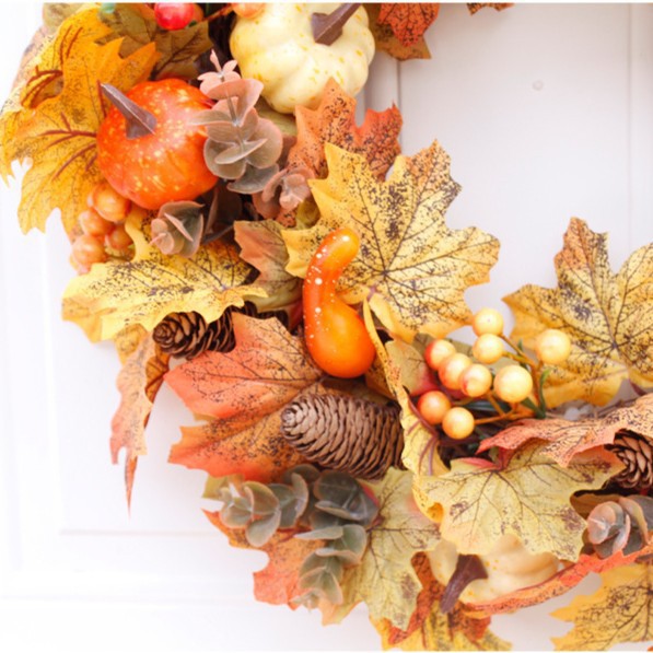Autumn pumpkin pinecone wreath door and window decorations Thanksgiving