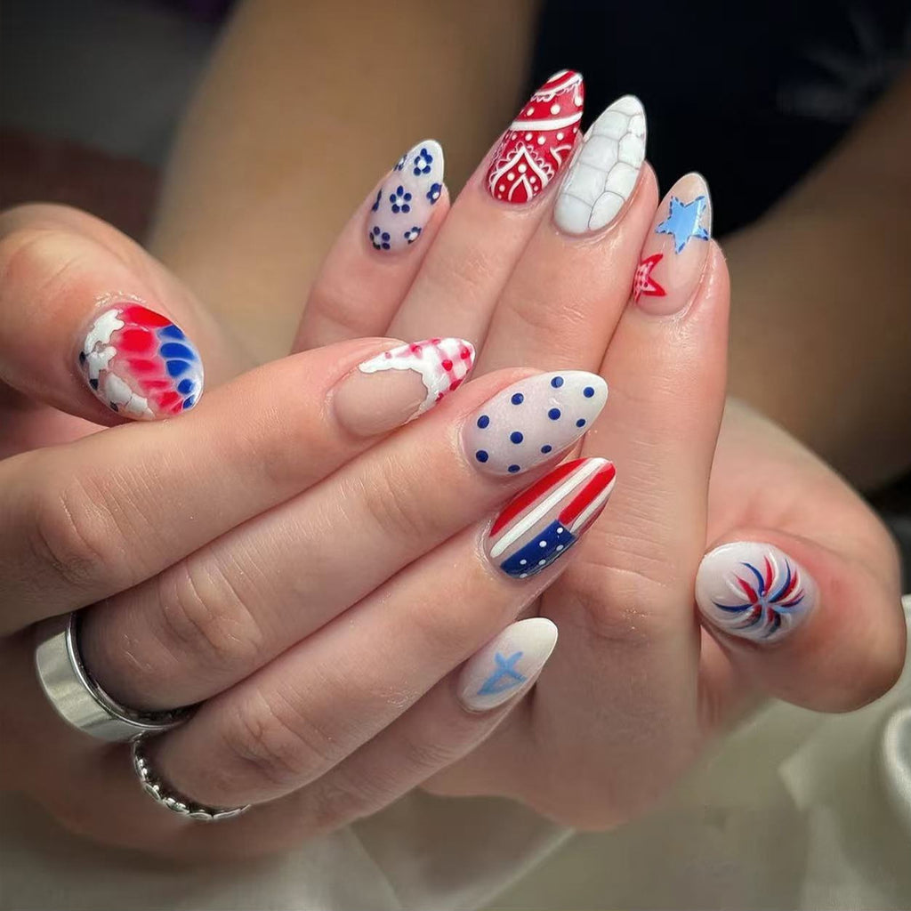 American Flag Polka Dot Independence Day Nails