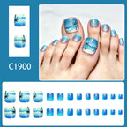 24pcs Blue Ocean Palm tree Glitter Toenails
