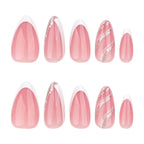 French White Glitter Short Almond press on nails