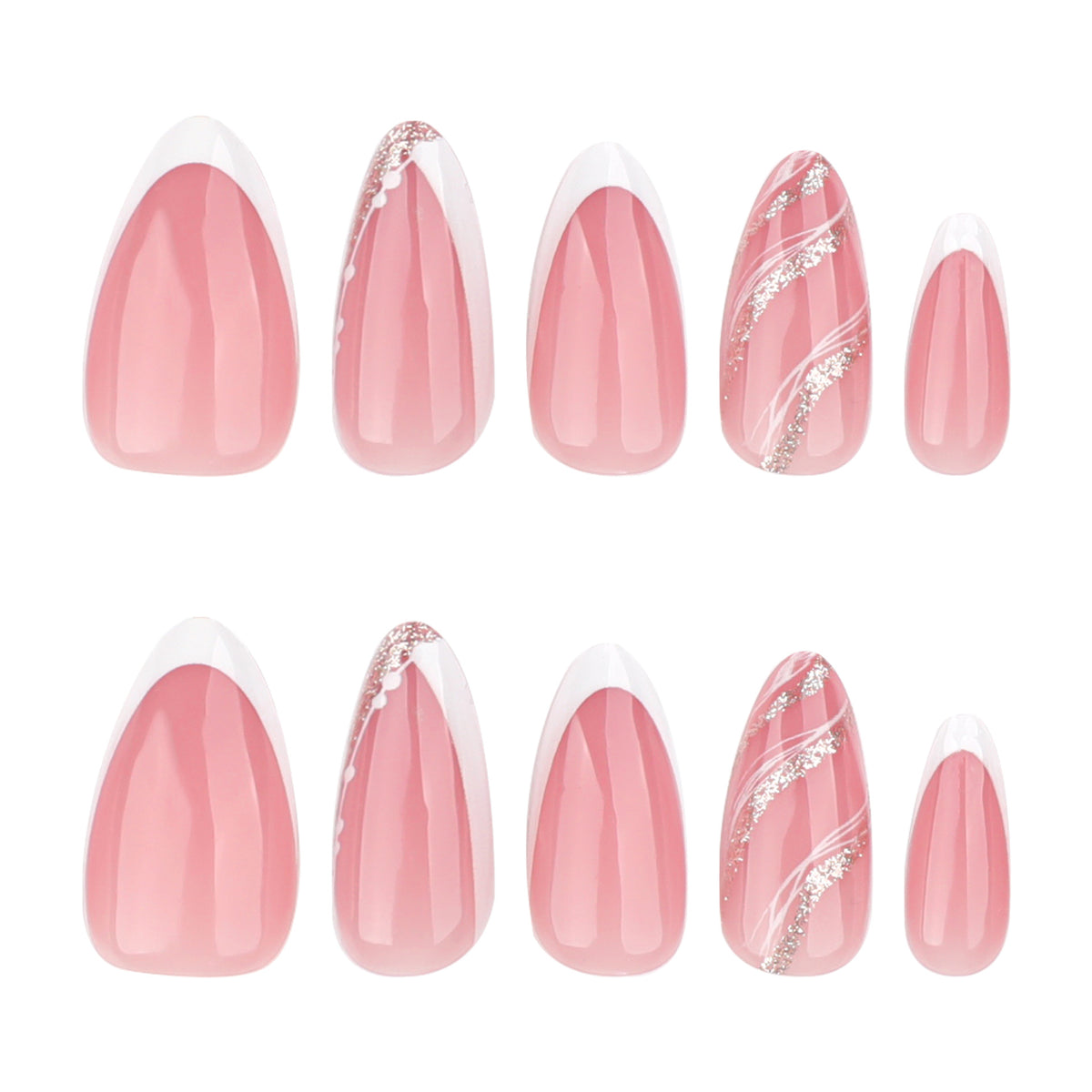 French White Glitter Short Almond press on nails