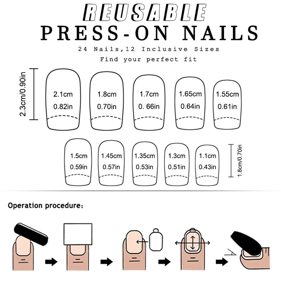 24pcs Medium glossy white edge French manicure
