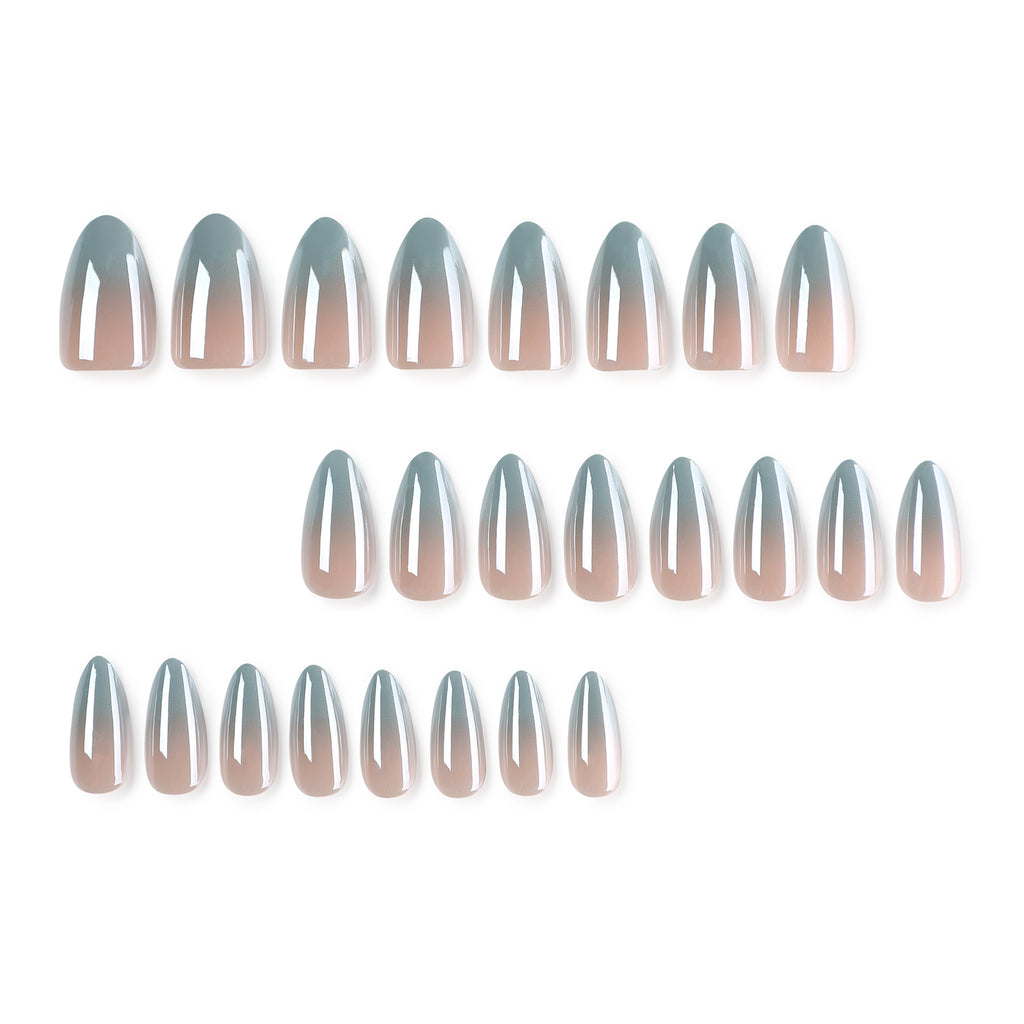 French Light Blue Ombre Almond Long nails