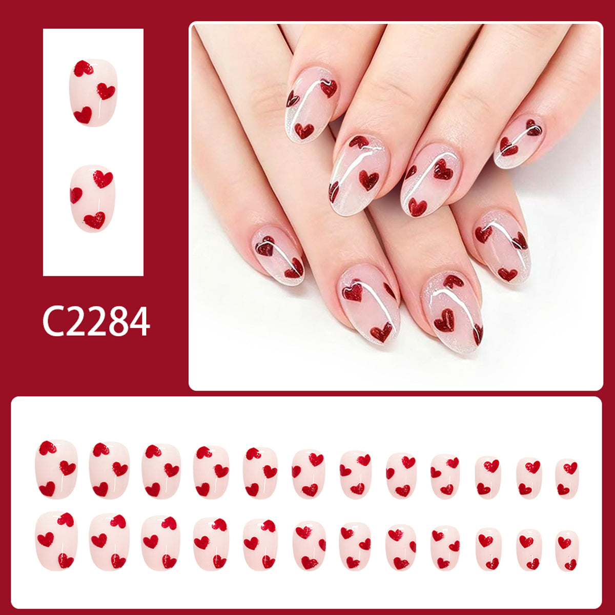 Milky white heart-shaped nails