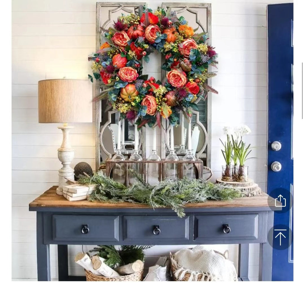 Autumn floral wreath door decoration with pumpkin vine ring door hanging Thanksgiving twine ornaments