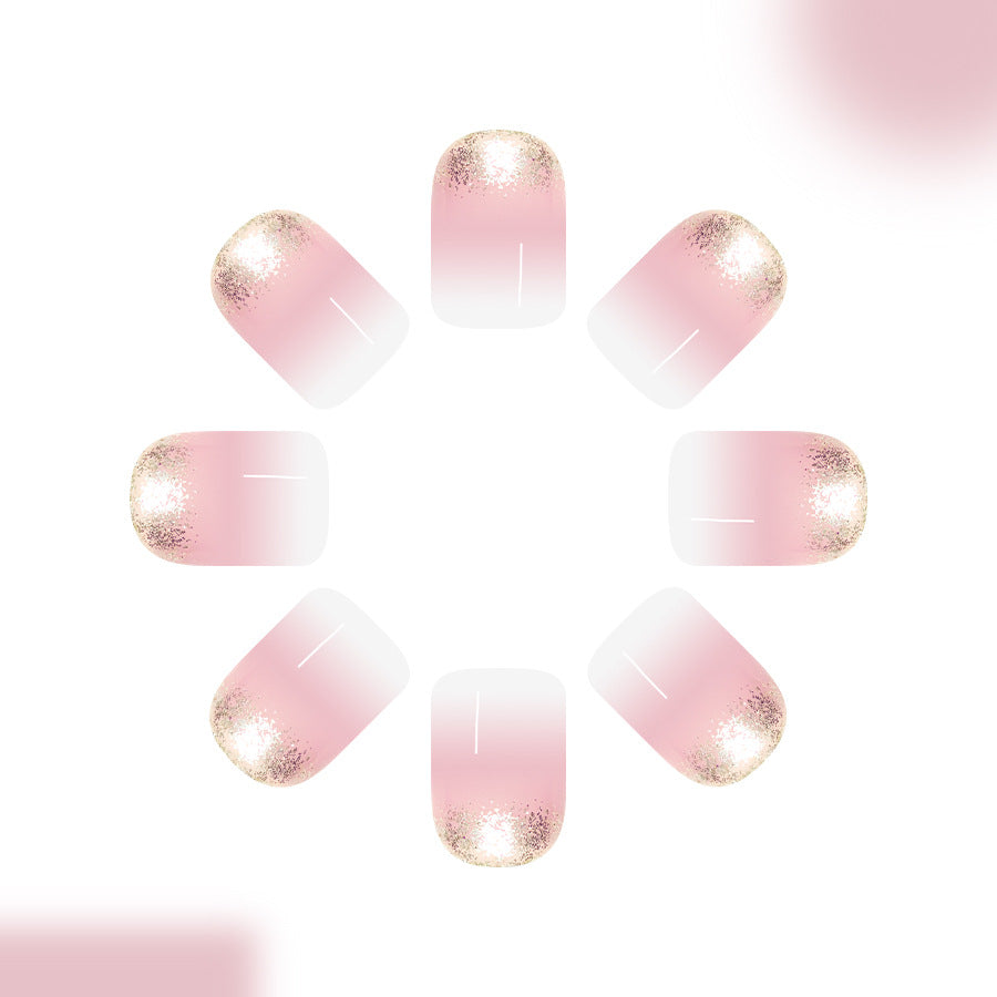 24pcs Short Glossy Square Nails with Gradient white edge French Glitter