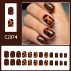 Short Square Brown Cat-eye Nails
