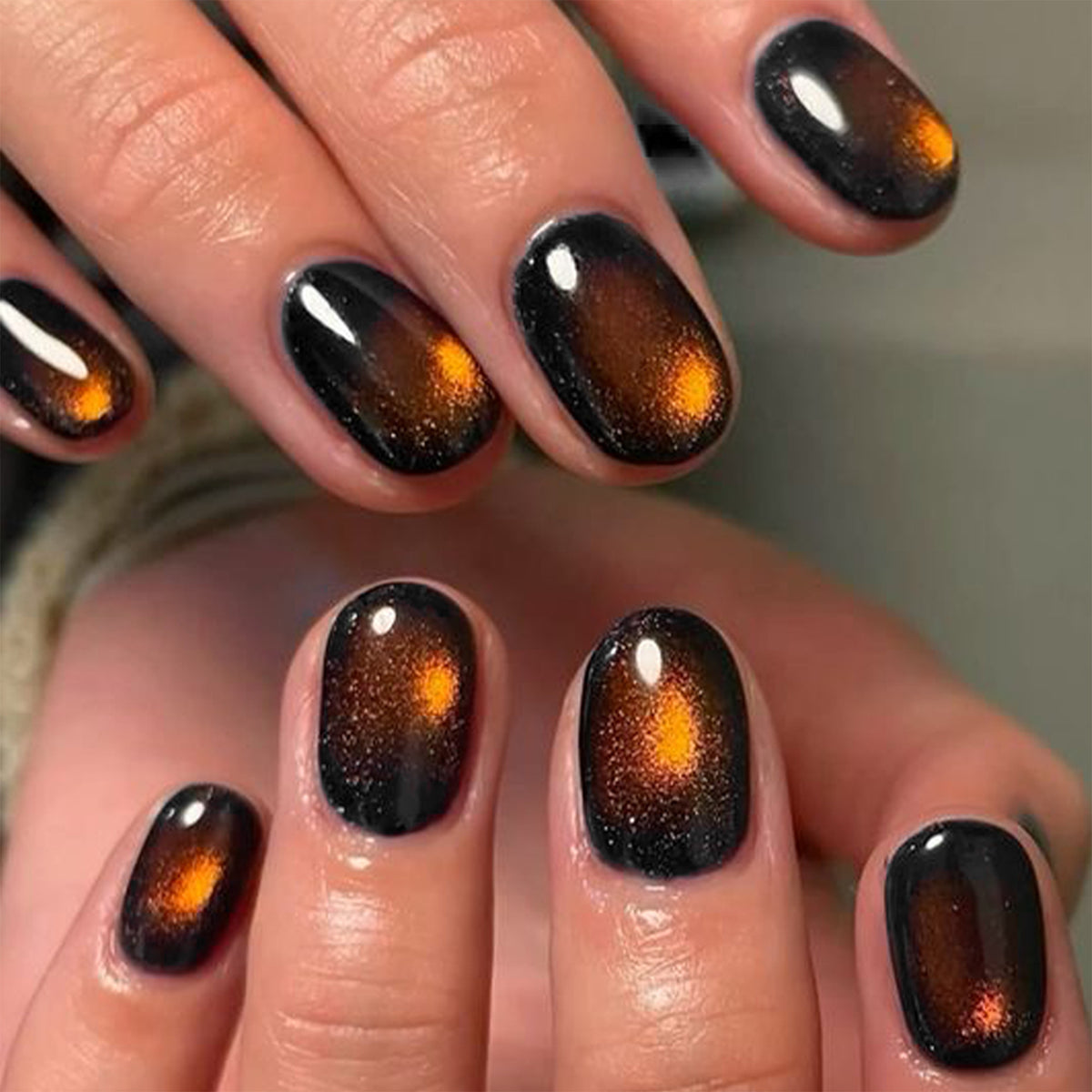 Brown Cat-eye Short nails