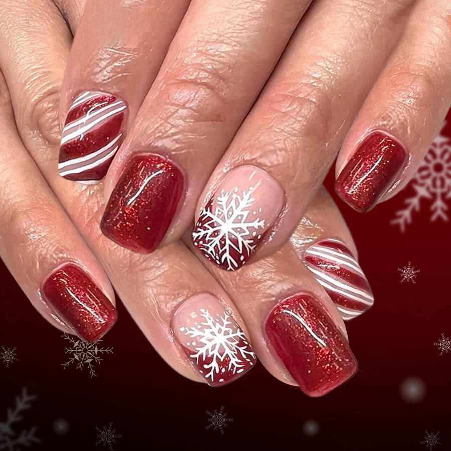 Red French glitter nails