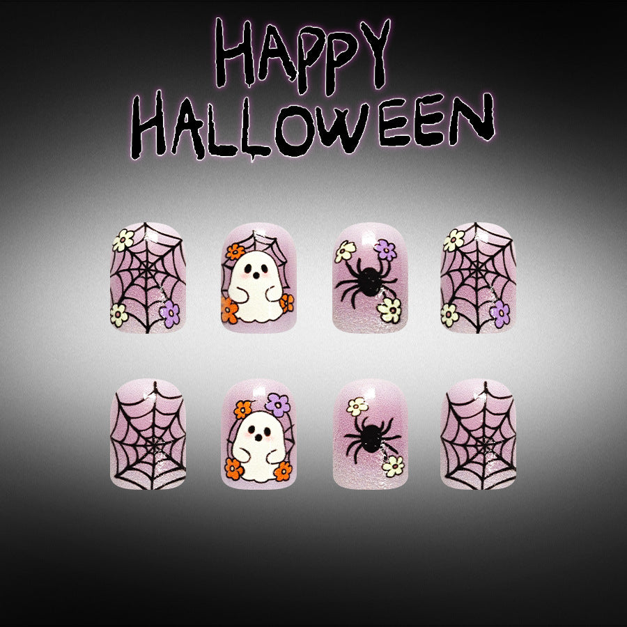 24pcs Short Square purple Halloween Spider Nails