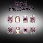 24pcs Short Square purple Halloween Spider Nails