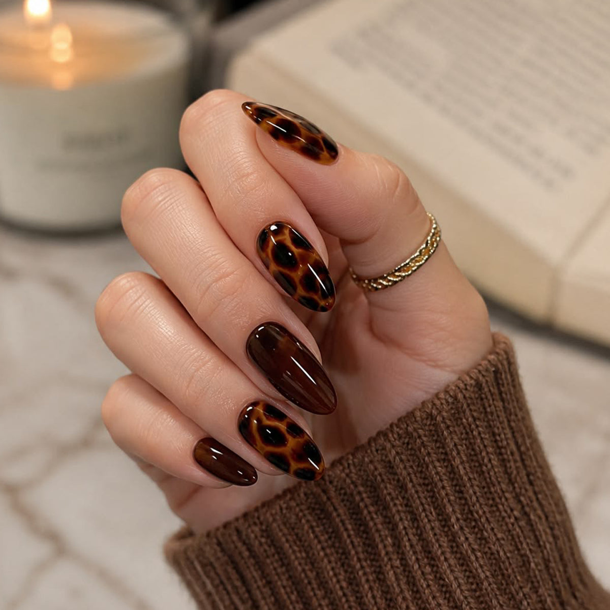 24pcs Leopard Maillard Fall&winter nails
