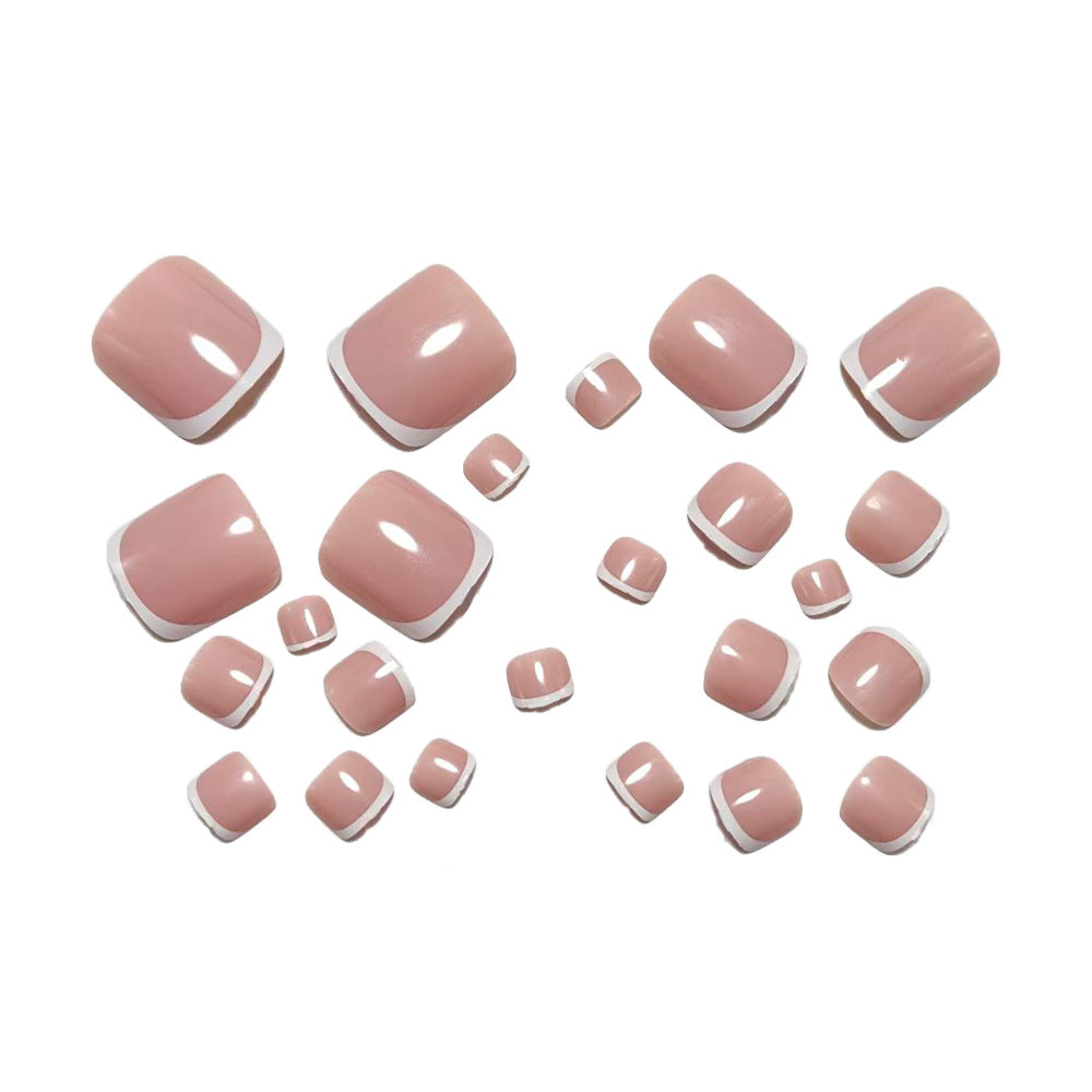 24pcs White-edge French-style Toes nails