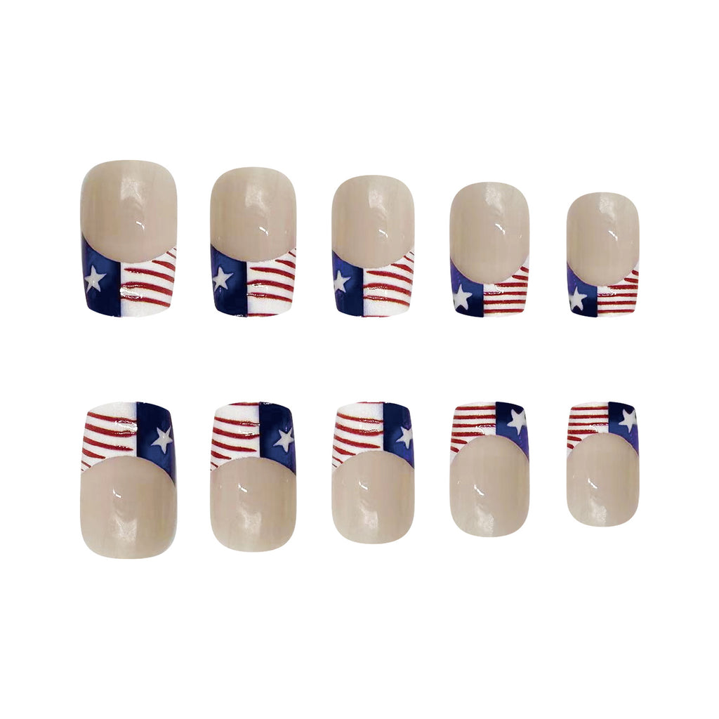 American flag Independence Day French Short Nails