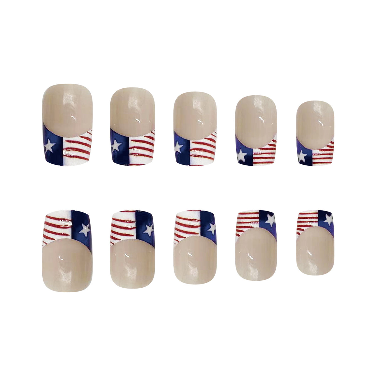 American flag Independence Day French Short Nails