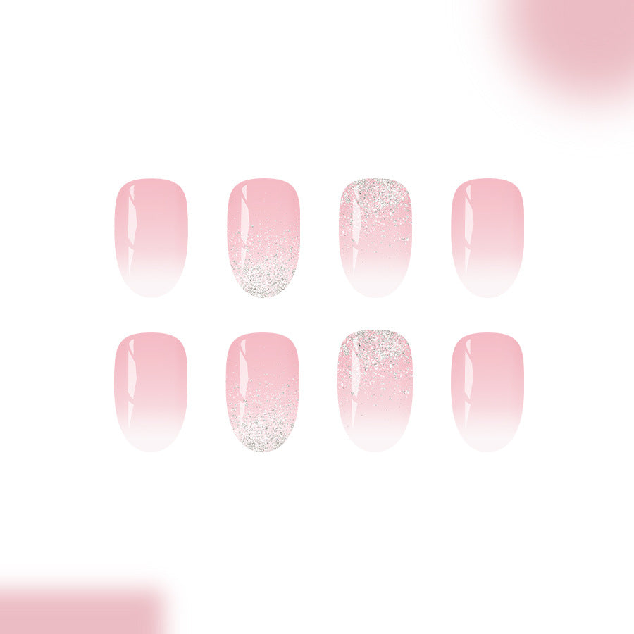 24pcs Short Oval Glitter White-gradient French Press on nails