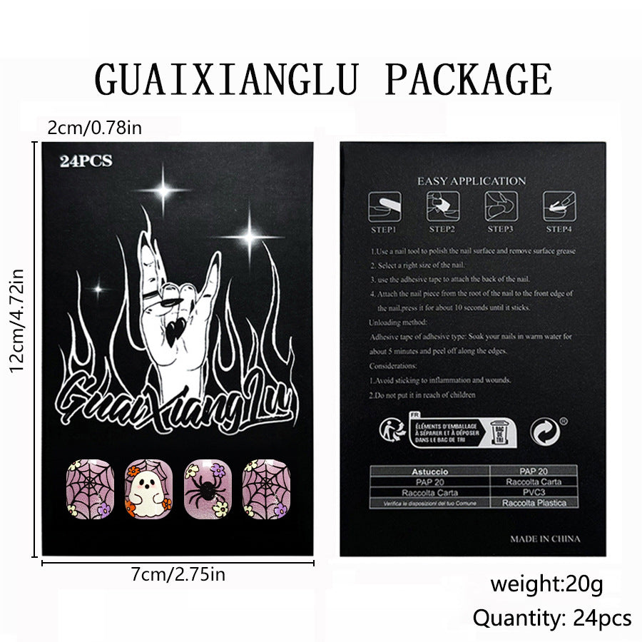 24pcs Short Square purple Halloween Spider Nails