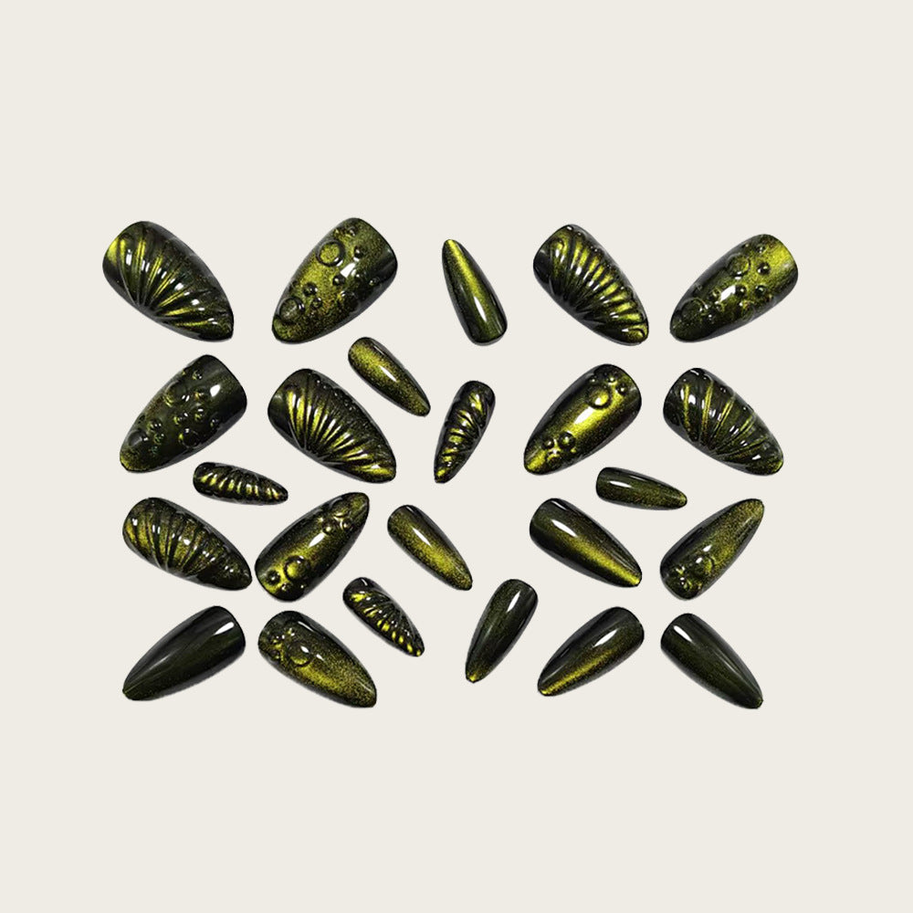 24pcs Green Sea Turtle Cat-eye Nails
