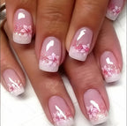 24pcs French-style flower Glitter short nails