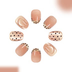 24pcs Short Oval Cat-eye French Glitter Polka dot Champagne Nails