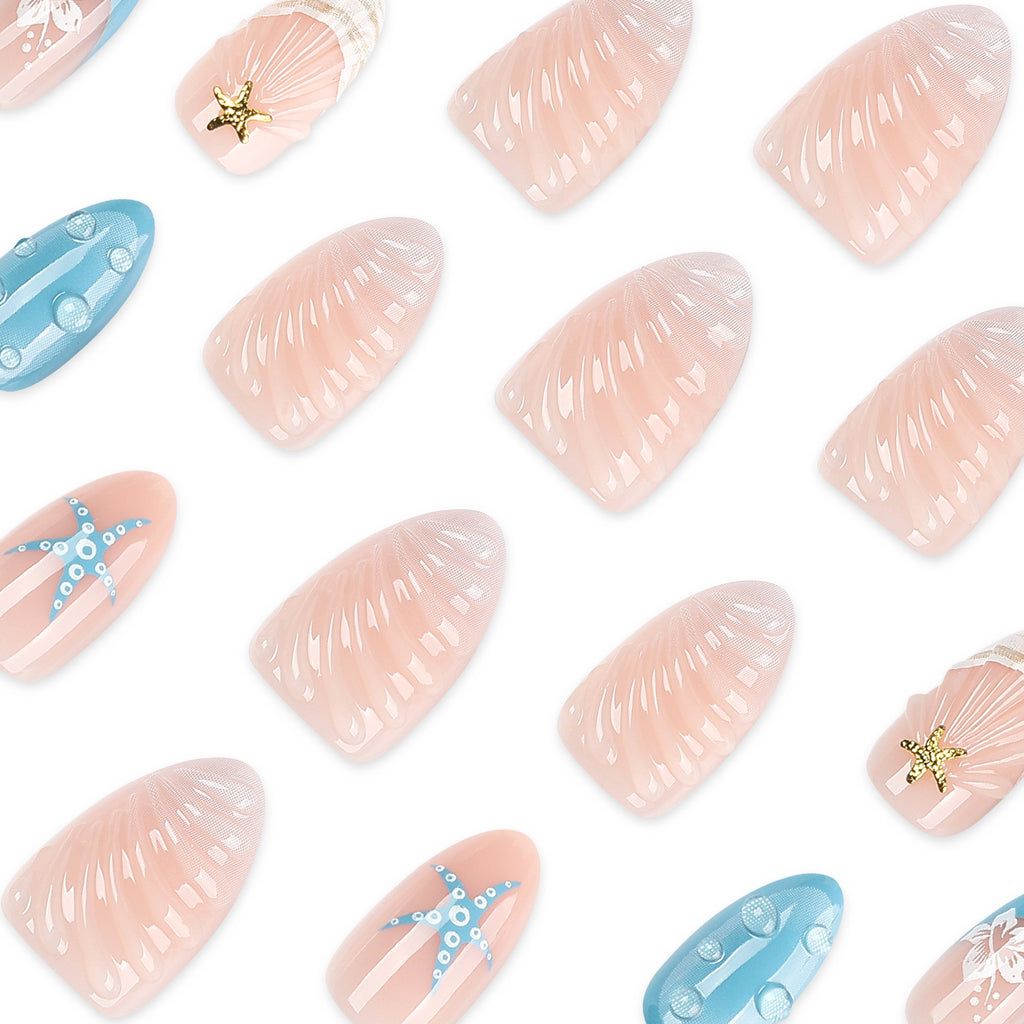 Short Almond blue vacation nails