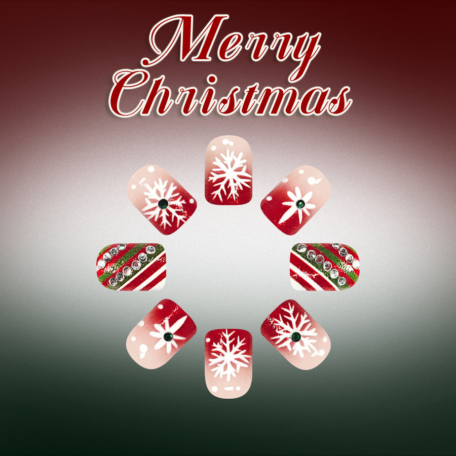 24pcs Short Red French plaid Christmas Nails