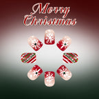 24pcs Short Red French plaid Christmas Nails