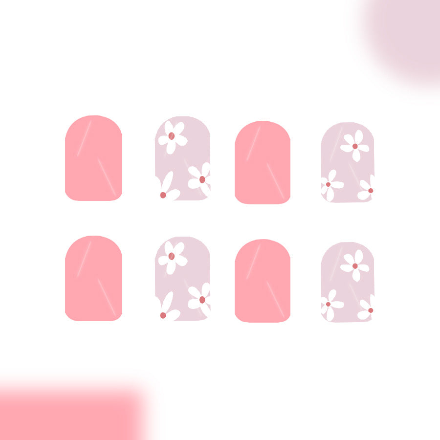 24pcs Short style Cherry blossom Pink floral Nails