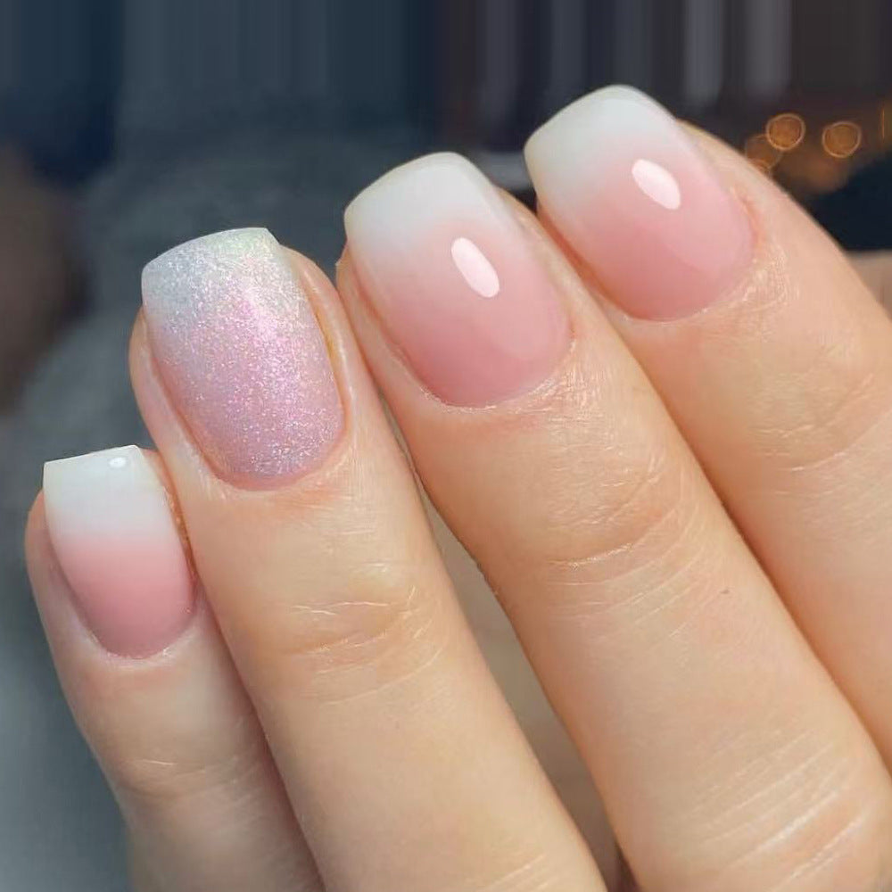 24pcs Short Glossy Square with Gradient color glitter nails