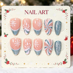 24pcs Greenish-blue French White Striped Snowflake Nails