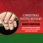 24pcs Short Square Snowflake Green French Christmas Nails