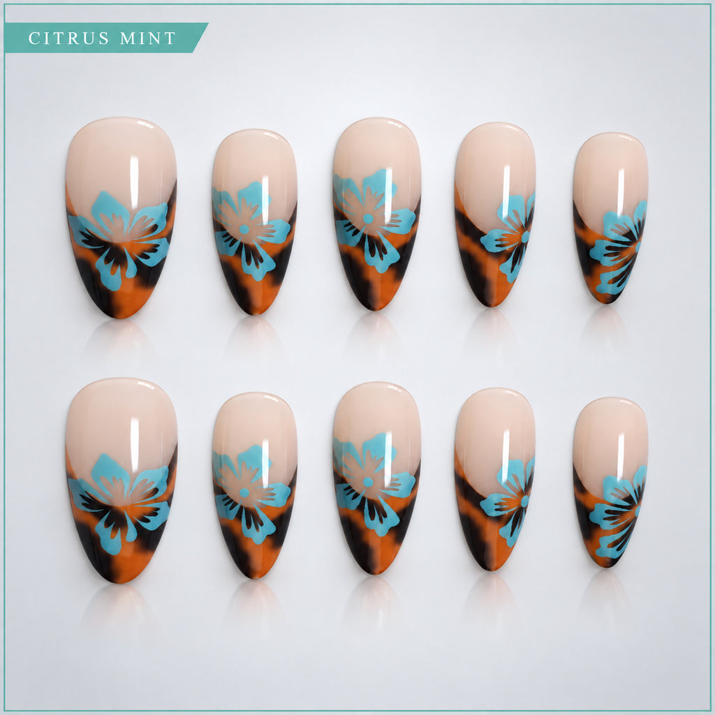 Blue-brown leopard print nails
